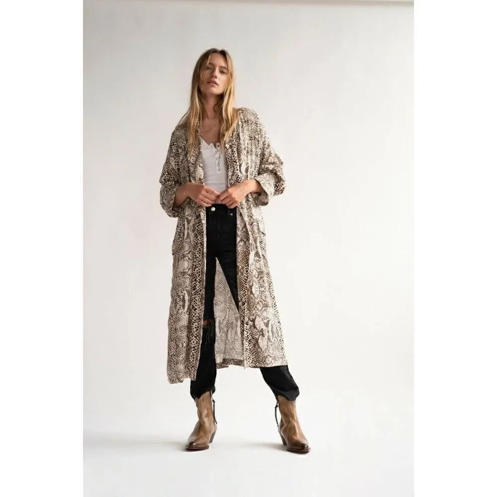 NEW FREE PEOPLE WILD NIGHTS DUSTER MAXI KIMONO PRINTED JACKET SNAKE